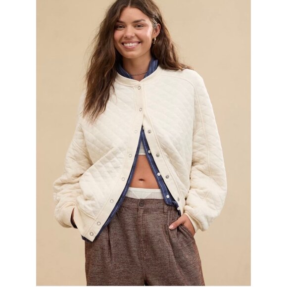 Aerie Quilted Cardi Bomber Jacket Size M/oversize Long Sleeves Snap Buttons - Picture 10 of 11